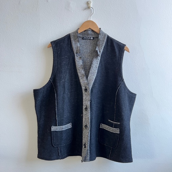 Betty Barclay Vintage Utility Workwear Oversized Wool Knit Gulet Vest Waistcoat - Picture 5 of 13